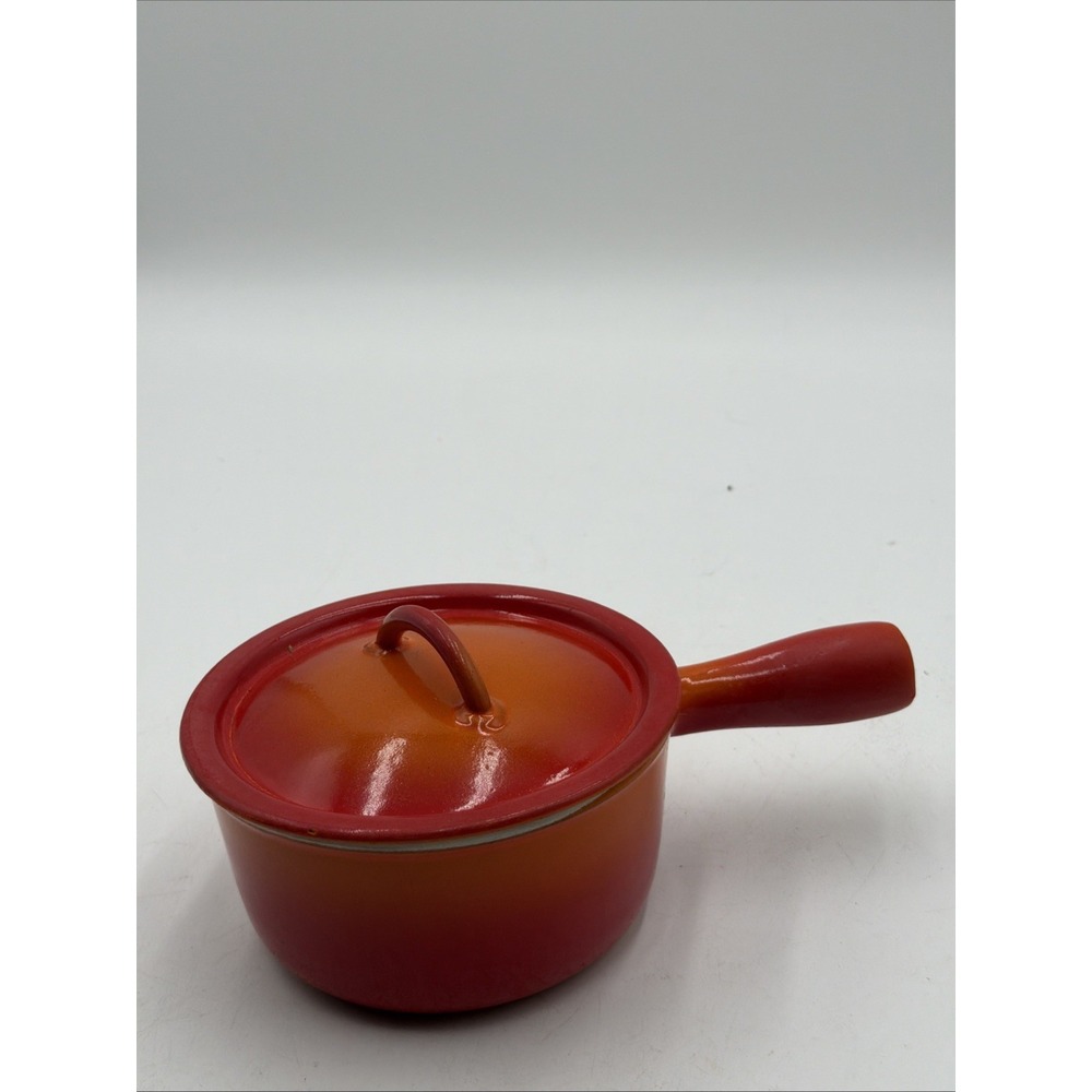 Vintage Descoware 7-A 14 Enameled Cast Iron 3.5 Cups Saucepan Pot W/Lid Orange